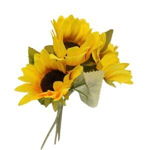 Classic Yellow Faux Silk Sunflower Stems 15 Inch 3 Stem Bunch Artificial Flowers